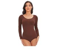 GIJMZY Fajas Reductoras Mujer Faja Moldeadora elástica for Mujer, Moldeadora de Abdomen, Cuello Redondo, sin Costuras(Brown-1PC,One Size_M)