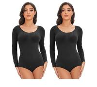 GIJMZY Fajas Reductoras Mujer Faja Moldeadora elástica for Mujer, Moldeadora de Abdomen, Cuello Redondo, sin Costuras(Black-2PCS,One Size_L)
