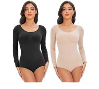 GIJMZY Fajas Reductoras Mujer Faja Moldeadora elástica for Mujer, Moldeadora de Abdomen, Cuello Redondo, sin Costuras(Black-Skin,One Size_M)