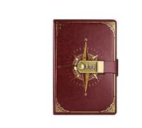 GIJMZY Libreta de contraseñas retro A5 con candado, libreta diario, cuaderno creativo, brújula viajero, libro mano, bloc notas for estudiantes, papelería for tomar secretas(Red)