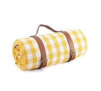 GIJMZY Outdoor Picnic Blankets Mats Camping Foldable Pad with Leather Handle Waterproof Beach Accessories(Yellow White,200x200cm)
