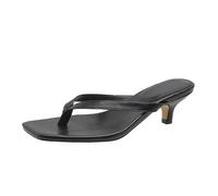 GIJMZY Square Toe Clip Sandals For Women Summer High Heel Flip-flops Large Size Slim Women's Outdoor Leather Slippers(Black,38)
