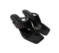 GIJMZY Square Toe Ladies Heeled Slippers Sandals Pumps Female Summer Beach Slides Women Thin Heels Flip Flops Shoes(Black,42)