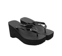 GIJMZY Thick Soled Flip Flops For Women Summer Square Toe Outer Wear Height Increasing Anti Slip Clip On Slippers(38)