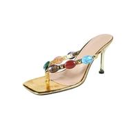 GIJMZY Trend Summer Square Clip Toe Women Slippers Low Heels Casual Party Flip Flops Shoes Mules Slide Female Gladiator Sandals(37)