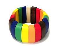 GIKILEE Pulsera bohemia ancha y gruesa de madera con cuentas coloridas, pulsera elástica étnica de África, S, Madera, No es una piedra preciosa