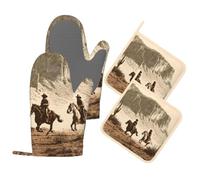 GIKKEARL Western Desert Mountain Cowboy - Manoplas de horno y soportes para | Manoplas y agarraderas de horno resistentes al calor para cocina, cocinar, hornear, asar, barbacoa