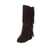 Gikleihwy Botas Oesternes Mujer con Flecos y Borlas Para Pantorrillas Anchas - Botas Boho de Ante, Botas de Invierno con Punta Redonda, Sin Cordones para Festivales y Outfit Diario(Dark brown,42 EU)