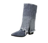 Gikleihwy Botines Volantes de Piel de Serpiente para Mujer Moda Puntiaguda Slip-on Stacked Chunky Heel Chelsea Botines Casual Impermeable al aire Libre Antideslizante Western Zapatos Vestir(D,40 EU)