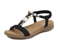 Gikleihwy Mujer Cuña Elegante Sandalias Comodidad Elástico Correa Diamante de imitación Punta abierta Ponerse Casual Caminando Sandalias Verano Playa Boda Bajo Cuña Sandalia(Black,37 EU)