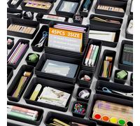 Giklux 45 Piezas Organizador Cajones Baño 3 Tamaños, Caja Organizadora Separadores de Plastico para Baño, Maquillaje, Cocina, Oficina, Escritorio, Cajitas Ordenar Cajas Gavetas Organizadoras Cajones