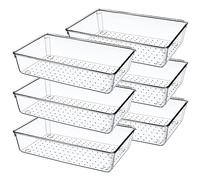 Giklux 6 Piezas Organizador Cajones Cocina Baño Transparente,Organizadores de Cajones Plastico Grande,Organizador Cajon Escritorio para Cubiertos,Maquillaje,Tocador,Armario,Joyas Bandejas de Cajones