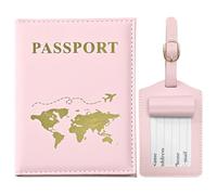 GIKPAX Porta Pasaporte, Etiqueta de Equipaje, Funda de Pasaporte de Cuero de PU, Billetera de Viaje para Pasaporte, Tarjeta de boleto, pases, Tarjeta de crédito, Tarjetas de presentación (Rosa)