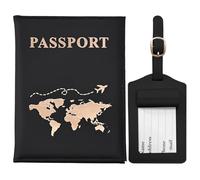 GIKPAX Porta Pasaporte, Etiqueta de Equipaje, Funda de Pasaporte de Cuero de PU, Billetera de Viaje para Pasaporte, Tarjeta de boleto, pases, Tarjeta de crédito, Tarjetas de presentación (Negro)