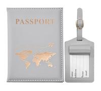 GIKPAX Porta Pasaporte, Etiqueta de Equipaje, Funda de Pasaporte de Cuero de PU, Billetera de Viaje para Pasaporte, Tarjeta de boleto, pases, Tarjeta de crédito, Tarjetas de presentación (Gris)