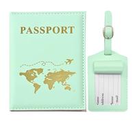 GIKPAX Porta Pasaporte, Etiqueta de Equipaje, Funda de Pasaporte de Cuero de PU, Billetera de Viaje para Pasaporte, Tarjeta de boleto, pases, Tarjeta de crédito, Tarjetas de presentación (Verde)