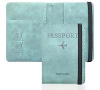 GIKPAX Porta Pasaporte, Funda de Cuero de PU para Pasaporte, Cartera de Viaje para Pasaporte, Tarjeta de boleto, Pases de abordar, Tarjeta de crédito, Tarjetas de presentación (Azul Claro)