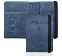 GIKPAX Porta Pasaporte, Funda de Cuero de PU para Pasaporte, Cartera de Viaje para Pasaporte, Tarjeta de boleto, Pases de abordar, Tarjeta de crédito, Tarjetas de presentación (Azul Oscuro)