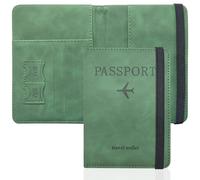 GIKPAX Porta Pasaporte, Funda de Cuero de PU para Pasaporte, Cartera de Viaje para Pasaporte, Tarjeta de boleto, Pases de abordar, Tarjeta de crédito, Tarjetas de presentación (Verde)