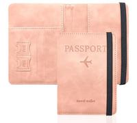 GIKPAX Porta Pasaporte, Funda de Cuero de PU para Pasaporte, Cartera de Viaje para Pasaporte, Tarjeta de boleto, Pases de abordar, Tarjeta de crédito, Tarjetas de presentación (Rosa)