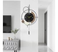 Gilacco Reloj de pared con péndulo, cuarzo de calidad silenciosa, funciona con pilas, reloj de pared grande para sala de estar, cocina, hogar, baño, dormitorio, decoración de pared, 39 x 67 cm (negro)