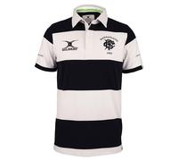 Gilbert- Polo Barbarians Rugby, Manga Corta, Negro y Blanco, Talla M