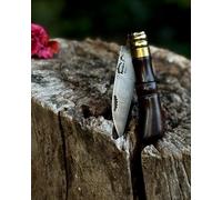 Gilberto Ferreira Canivete Artesanal em Aço Damasco com Cabo em Madeira de Monzo, Bloqueio de Segurança e Detalhes Dourados