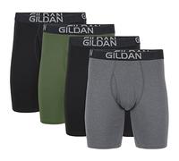 Gildan Cotton Stretch Boxer Brief, Multipack Ropa Interior de Hombres, Hollín Negro/Gris Oscuro Jaspeado/Verde Medianoche (Paquete de 4, Pierna Larga), S (Pack de 4)