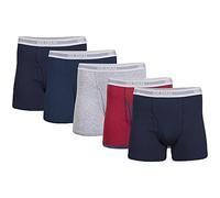Gildan Calzoncillos Tipo bóxer de Pierna Regular para Hombre, Paquete múltiple (Paquete de 5), Azul Marino/Azul Marino Jaspeado/Gris Deportivo/Punto/Azul Marino (Paquete de 5, Longitud más Corta), M