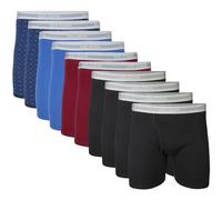 Gildan Calzoncillos tipo bóxer de pierna regular para hombre, paquete múltiple (paquete de 5), Negro/Granate/Royal/Diamante (paquete de 10, longitud clásica), XL