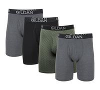 Gildan Calzoncillos Tipo bóxer elásticos de algodón para Hombre, Paquete múltiple, Gris Oscuro Jaspeado/Verde Medianoche/Negro (Paquete de 4, Pierna Larga), M