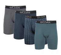 Gildan Calzoncillos Tipo bóxer elásticos de algodón para Hombre, Paquete múltiple, HTHR Gris Oscuro/Azul Marino/Formas/Azul (Paquete de 4), M