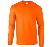 Gildan - Camiseta básica de Manga Larga para Hombre- 22 Colores Diferentes (Mediana (M)) (Naranja Fluorescente)