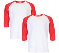 Gildan Camiseta raglán 3/4 de algodón Pesado, Estilo G5700, Paquete de 2, Blanco/Rojo, L (Pack de 2) para Hombre