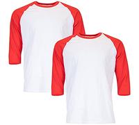 Gildan Camiseta raglán 3/4 de algodón Pesado, Estilo G5700, Paquete de 2, Blanco/Rojo, M (Pack de 2) para Hombre
