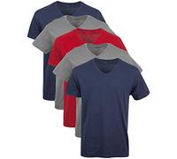 Gildan Camisetas con cuello en V para hombre, multipaquete, estilo G1103, Azul marino/carbón/rojo cardenal (paquete de 5), Large
