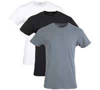 Gildan Camisetas de algodón elástico Ropa Interior, Blanco/Negro Suite/Gris Franela (Juego de 3), M (Pack de 3) para Hombre