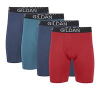 Gildan Cotton Stretch Boxer Brief, Multipack Ropa Interior de Hombres, Blue Cove/Azul Hawaiano/Marca roja Jaspeado (Paquete de 4, Pierna Larga), S (Pack de 4)