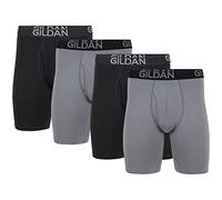 Gildan Cotton Stretch Boxer Brief, Multipack Ropa Interior de Hombres, Franela Gris/hollín Negro (Paquete de 4, Pierna Larga), M (Pack de 4)