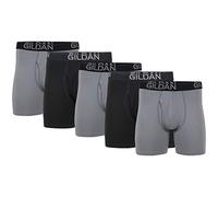 Gildan Cotton Stretch Boxer Brief, Multipack Ropa Interior de Hombres, Franela Gris/hollín Negro (Paquete de 5, Pierna Regular), L (Pack de 5)