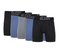 Gildan Cotton Stretch Leg Boxer Brief Ropa Interior de Hombres, Franela Negra hollín/Azul Pizarra/Gris (Paquete de 5, Pierna Regular), XXL (Pack de 5)