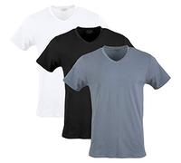 Gildan Cotton Stretch T-Shirts, Multipack bajo la Ropa, Blanco/Negro Russ/Gris Flanell (Pack de 3), XXL Hombre