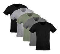 Gildan Men's V-Neck T-Shirts, Multipack, Black/Sport Grey/Charcoal/Military Green (5-Pack), 2X-Large