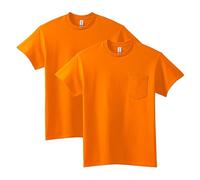Gildan G2300 - Camiseta Unisex de algodón Ultra Cotton con Bolsillo, Paquete de 2, Anaranjado Safety, M