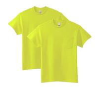 Gildan G2300 - Camiseta Unisex de algodón Ultra Cotton con Bolsillo, Paquete de 2, Verde (Safety Green), L