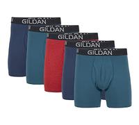 Gildan Men's Cotton Stretch Boxer Brief, Multipack, Blue Cove/Hawaiian Blue/Heather Red Mark (5-Pack), Small