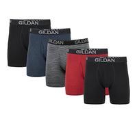Gildan Men's Underwear Cotton Stretch Boxer Briefs, Multipack, Negro/Azul Marino Jaspeado/Rayas/Rojo Jaspeado (Paquete de 4, Pierna Larga), L