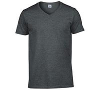 GILDAN Soft Style V-Neck T Shirt Camiseta, Gris (Dark Heather), XL para Hombre