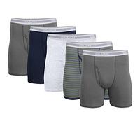 Gildan Underwear Boxer Briefs, Multipack Ropa Interior de Hombres, Carbón/Azul Marino/Gris Deportivo/Rayas Militares/carbón (Paquete de 5, Longitud clásica), S (Pack de 5)