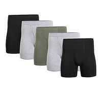 Gildan Underwear Covered Waistband Boxer Briefs, Multipack Ropa Interior de Hombres, Negro/Gris Deportivo Jaspeado/Verde Militar (Paquete de 5), S (Pack de 5)